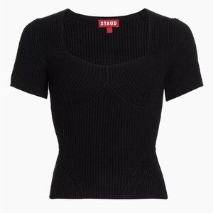 Staud Buxton Rib-Knit Black XS